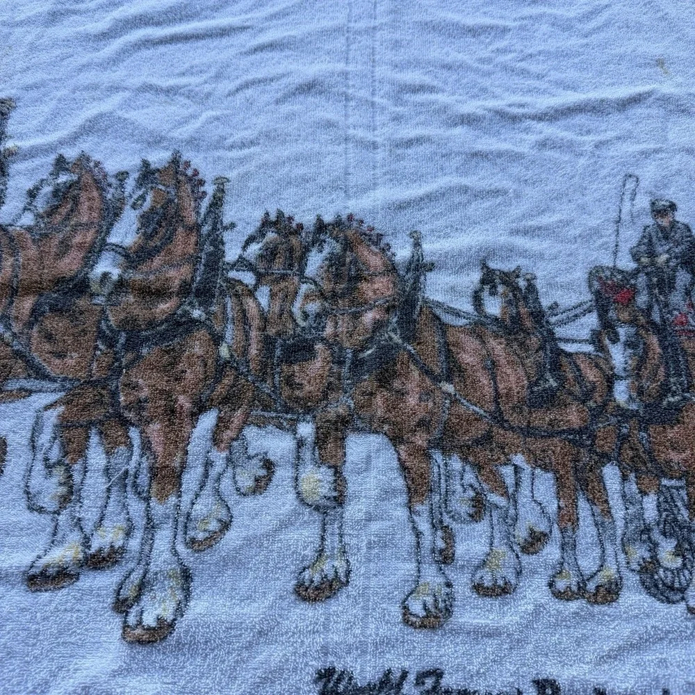 Vintage Beach Towel Budweiser Clydesdale 8‎ Horse Hitch Man Cave Bar
